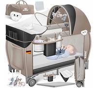 KIDIZ® Cuna de bebé 3 en 1 Cama de Viaje, Combi Set, Cama de bebé con Cambiador, mosquitero Corral de Juego, Negro/Beige