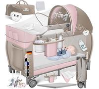 KIDIZ® Cuna de bebé 3 en 1 Cama de Viaje, Combi Set, Cama de bebé con Cambiador, mosquitero Corral de Juego, Rosa/Beige