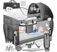 KIDIZ® Cuna de bebé 3 en 1, set de viaje combinado, cambiador, mosquitera, parque infantil, desde nacimiento hasta 15 kg, laterales ventilados y entrada lateral, bolsa de transporte, plegable, negro
