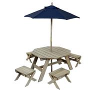 KidKraft Octagon Conjunto jardín de Mesa, taburetes y sombrilla de Madera para niños, Mesa y sillas jardín, Patio, terrazza, Muebles Exteriores al Aire Libre (20176), Exclusivo en Amazon