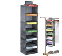 Kids Closet Organizer - Sistema de estantería de tela, estante de almacenamiento colgante | Clasificador semanal de ropa con 3 bolsillos laterales, organizador de estanterías que ahorra espacio para