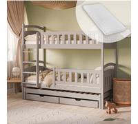 Kids Collective Cama alta de 90 x 200 cm, con cama nido con función extraíble, dos cajones, tres colchones, somier, protección anticaídas, convertible en tres camas individuales, madera maciza en
