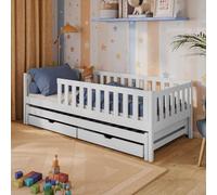 Kids Collective Cama Infantil con Nido y Dos cajones, protección anticaídas y somier, Cama Infantil | Otros tamaños: 80x180, 90x190, 90x200cm | 80x160 cm: de 3 a 10 años, Color Blanco