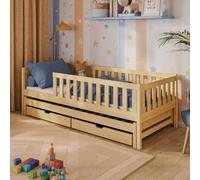 Kids Collective Cama Infantil con Nido y Dos cajones, protección anticaídas y somier, Cama Infantil | Otros tamaños: 80x160, 80x180, 90x200cm | 90x190cm: de 4 a 13 años, Color Natural