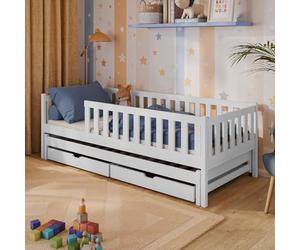 Kids Collective Cama Infantil con Nido y Dos cajones, protección anticaídas y somier, Cama Infantil | Otros tamaños: 80x180, 90x190, 90x200cm | 80x160 cm: de 3 a 10 años, Color Blanco
