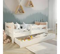 Kids Collective Cama infantil de 80 x 160 cm, con protección anticaídas y cajón, madera de pino estable, 80 x 160 cm, de 3 a 10 años, color blanco