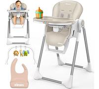 KIDUKU® Trona Bebé 3 en 1 Reclinable para Recién Nacido | Trona Infantil Plegable con Arco de Juego | Silla Evolutiva Altura Ajustable 7 Niveles | Crece con el Bebé 0-36 Meses (Beige)