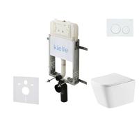 kielle Genesis New - Conjunto de instalación empotrada, inodoro Arkas I, Vortex Rimless+, asiento soft-close y pulsador Gemini New I, blanco brillante 30528SZ73