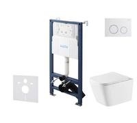 kielle Genesis New - Conjunto de instalación empotrada, inodoro Arkas I, Vortex Rimless+, asiento softclose y pulsador Gemini New II, blanco brillante/cromo 30528SS76