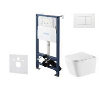 kielle Genesis New - Conjunto de instalación empotrada, inodoro Arkas I, Vortex Rimless+, asiento softclose y pulsador Gemini New III, blanco brillante 30528SS79