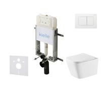 kielle Genesis New - Conjunto de instalación empotrada, inodoro Arkas I, Vortex Rimless+, asiento softclose y pulsador Gemini New III, blanco brillante 30528SZ79