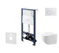 kielle Genesis New - Conjunto de instalación empotrada, inodoro compacto Gaia Rimless, asiento soft-close y pulsador Gemini New I, blanco brillante/cromo 30528SS85