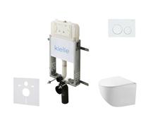 kielle Genesis New - Conjunto de instalación empotrada, inodoro compacto Gaia Rimless, asiento soft-close y pulsador Gemini New I, blanco brillante 30528SZ82