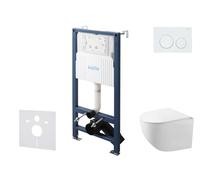 kielle Genesis New - Conjunto de instalación empotrada, inodoro compacto Gaia Rimless, asiento soft-close y pulsador Gemini New I, blanco brillante 30528SS82