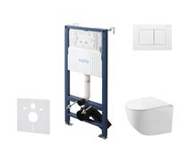 kielle Genesis New - Conjunto de instalación empotrada, inodoro compacto Gaia, Rimless, asiento softclose y pulsador Gemini New III, blanco brillante 30528SS88