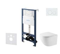 kielle Genesis New - Conjunto de instalación empotrada, inodoro compacto Oudee, Vortex Rimless+, asiento con cierre suave y pulsador Gemini New I, blanco brillante 30528SS37