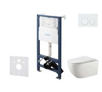 kielle Genesis New - Conjunto de instalación empotrada, inodoro Gaia, asiento softclose y pulsador Gemini New I, blanco brillante 30528SS10