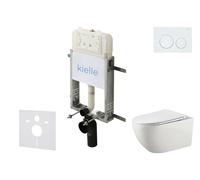 kielle Genesis New - Conjunto de instalación empotrada, inodoro Gaia, asiento softclose y pulsador Gemini New I, blanco brillante 30528SZ10