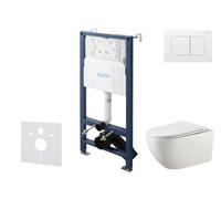 kielle Genesis New - Conjunto de instalación empotrada, inodoro Gaia, Rimless, asiento softclose y pulsador Gemini New III, blanco brillante 30528SS16