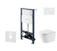 kielle Genesis New - Conjunto de instalación empotrada, inodoro Nefia, Vortex Rimless+, asiento softclose y pulsador Gemini New I, blanco brillante 30528SS46