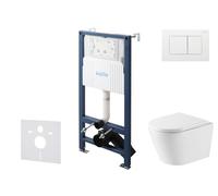 kielle Genesis New - Conjunto de instalación empotrada, inodoro Nefia, Vortex Rimless+, asiento softclose y pulsador Gemini New III, blanco brillante 30528SS52