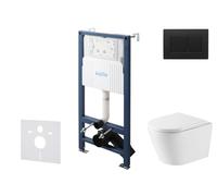 kielle Genesis New - Conjunto de instalación empotrada, inodoro Nefia, Vortex Rimless+, asiento softclose y pulsador Gemini New III, negro mate 30528SS54