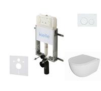 kielle Genesis New - Conjunto de instalación empotrada, inodoro Oudee Rimless, asiento softclose y pulsador Gemini New I, blanco brillante 30528SZ01