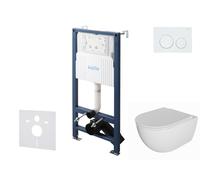 kielle Genesis New - Conjunto de instalación empotrada, inodoro Oudee Rimless, asiento softclose y pulsador Gemini New I, blanco brillante 30528SS01