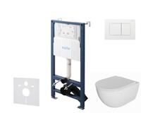 kielle Genesis New - Conjunto de instalación empotrada, inodoro Oudee, Rimless, asiento softclose y pulsador Gemini New III, blanco brillante 30528SS07