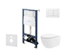 kielle Genesis New - Conjunto de instalación empotrada, inodoro Oudee, Vortex Rimless+, asiento softclose y pulsador Gemini New III, blanco brillante 30528SS34