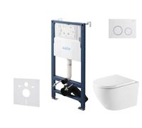 kielle Genesis New - Conjunto de instalación empotrada, inodoro Oudee, Vortex Rimless+, asiento softclose y pulsador Gemini New II, blanco brillante/cromo 30528SS67
