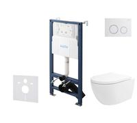 kielle Genesis New - Conjunto de instalación empotrada, inodoro Oudee, Vortex Rimless+, asiento softclose y pulsador Gemini New II, blanco brillante/cromo 30528SS22