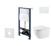 kielle Genesis New - Conjunto de instalación empotrada, inodoro Oudee, Vortex Rimless+, asiento softclose y pulsador Gemini New I, blanco brillante 30528SS55