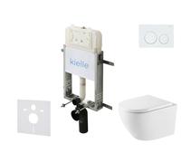 kielle Genesis New - Conjunto de instalación empotrada, inodoro Oudee, Vortex Rimless+, asiento softclose y pulsador Gemini New I, blanco brillante 30528SZ64