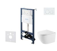 kielle Genesis New - Conjunto de instalación empotrada, inodoro Oudee, Vortex Rimless+, asiento softclose y pulsador Gemini New I, blanco brillante 30528SS64