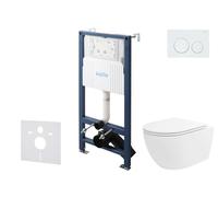 kielle Genesis New - Conjunto de instalación empotrada, inodoro Oudee, Vortex Rimless+, asiento softclose y pulsador Gemini New I, blanco brillante 30528SS28
