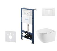 kielle Genesis New - Conjunto de instalación empotrada, inodoro Oudee, Vortex Rimless+, asiento softclose y pulsador Gemini New III, blanco brillante 30528SS61