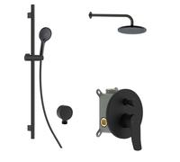 kielle Nefia - Conjunto de ducha con mezclador empotrado, para 2 aparatos, con accesorios y cuerpo EcoSpare, negro mate 20627SP104