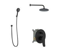 kielle Nefia - Conjunto de ducha con mezclador empotrado, para 2 aparatos, con accesorios y cuerpo EcoSpare, negro mate 20627SP144