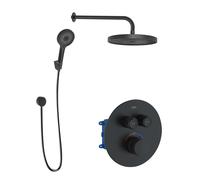 kielle Oudee - Conjunto de ducha con grifo empotrado termostático, para 2 aparatos, con accesorios EcoSpare y cuerpo, negro mate 20602SPT24