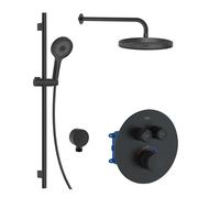 kielle Oudee - Conjunto de ducha con grifo empotrado termostático, para 2 aparatos, con accesorios EcoSpare y cuerpo, negro mate 20602SPT14
