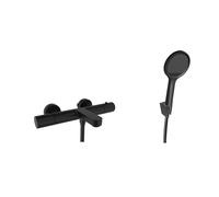 kielle Oudee - Mezclador termostático para bañera con accesorios EcoSpare, negro mate 10302SNT104