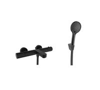 kielle Oudee - Mezclador termostático para bañera con accesorios EcoSpare, negro mate 10302SNT114