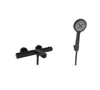 kielle Oudee - Mezclador termostático para bañera con accesorios EcoSpare, negro mate 10302SNT84