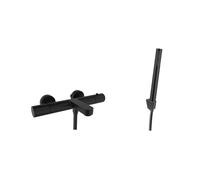 kielle Oudee - Mezclador termostático para bañera con accesorios EcoSpare, negro mate 10302SNT94