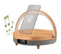 Kienzle Reloj Despertador LED con Altavoz Bluetooth y Cargador Inalámbrico Marrón
