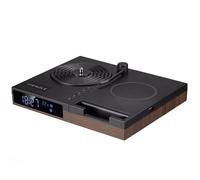 Kienzle Despertador Retro con Altavoz Bluetooth y Carga inalámbrica 15 W | Diseño de tocadiscos, temperatura, dos alarmas, luz ambiental con tres niveles de brillo, soporte para móvil, adaptador
