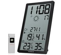 Kienzle Reloj de pared con estación meteorológica XXL, pantalla vertical, 34 cm, temperatura interior y exterior, humedad, pronóstico del tiempo, incluye sensor exterior