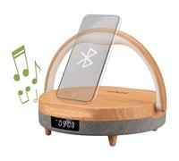 Kienzle Reloj Despertador LED con Altavoz Bluetooth y Cargador Inalámbrico Marrón