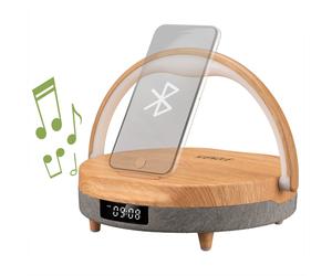 Kienzle Reloj Despertador LED con Altavoz Bluetooth y Cargador Inalámbrico Marrón